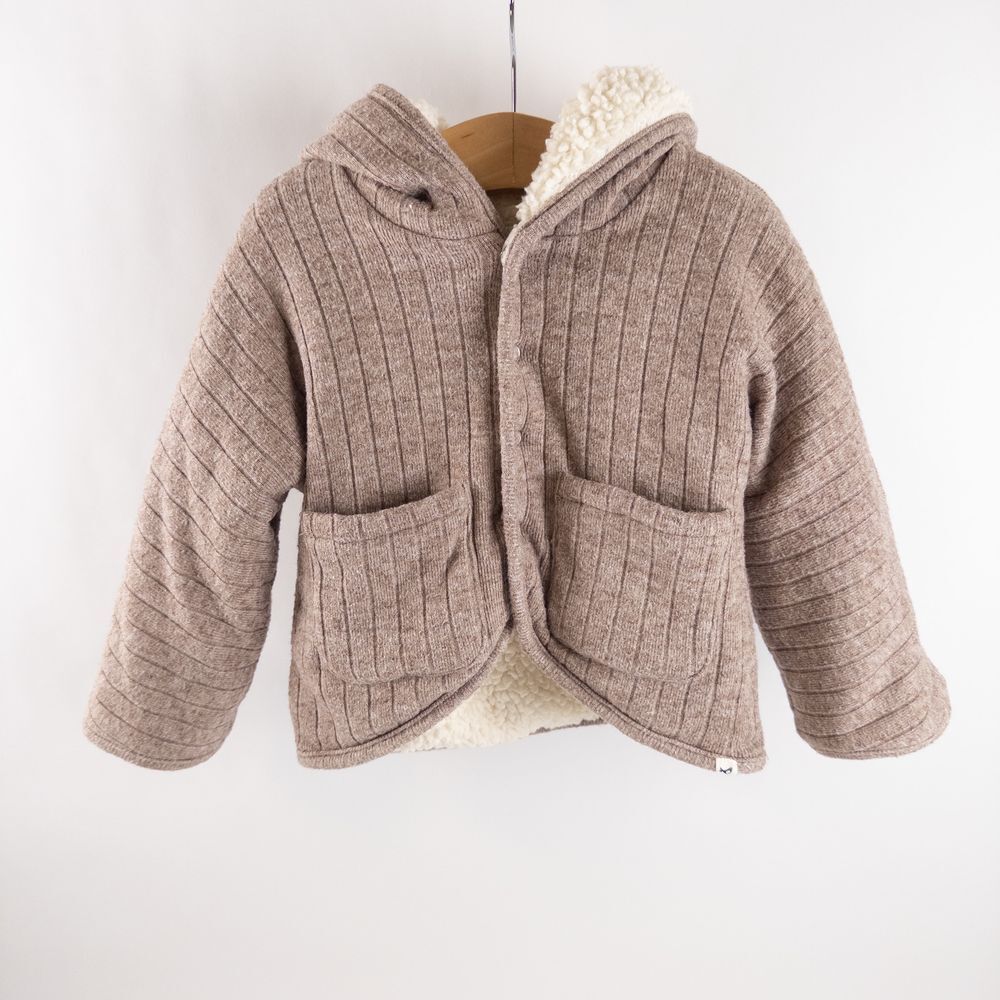 Oh baby! Warm Sherpa Lined Wide Rib Sweater Knit Snowdrift Hoodie Brown Sz 6m